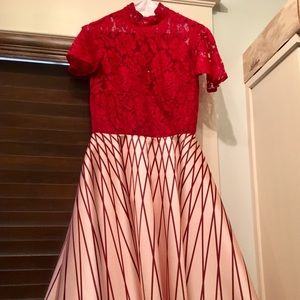 Red lace top dress